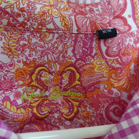 Robert Graham Pink Gingham Long Sleeve Button Down Shirt Women's Size M Cotton - Picture 2 of 11